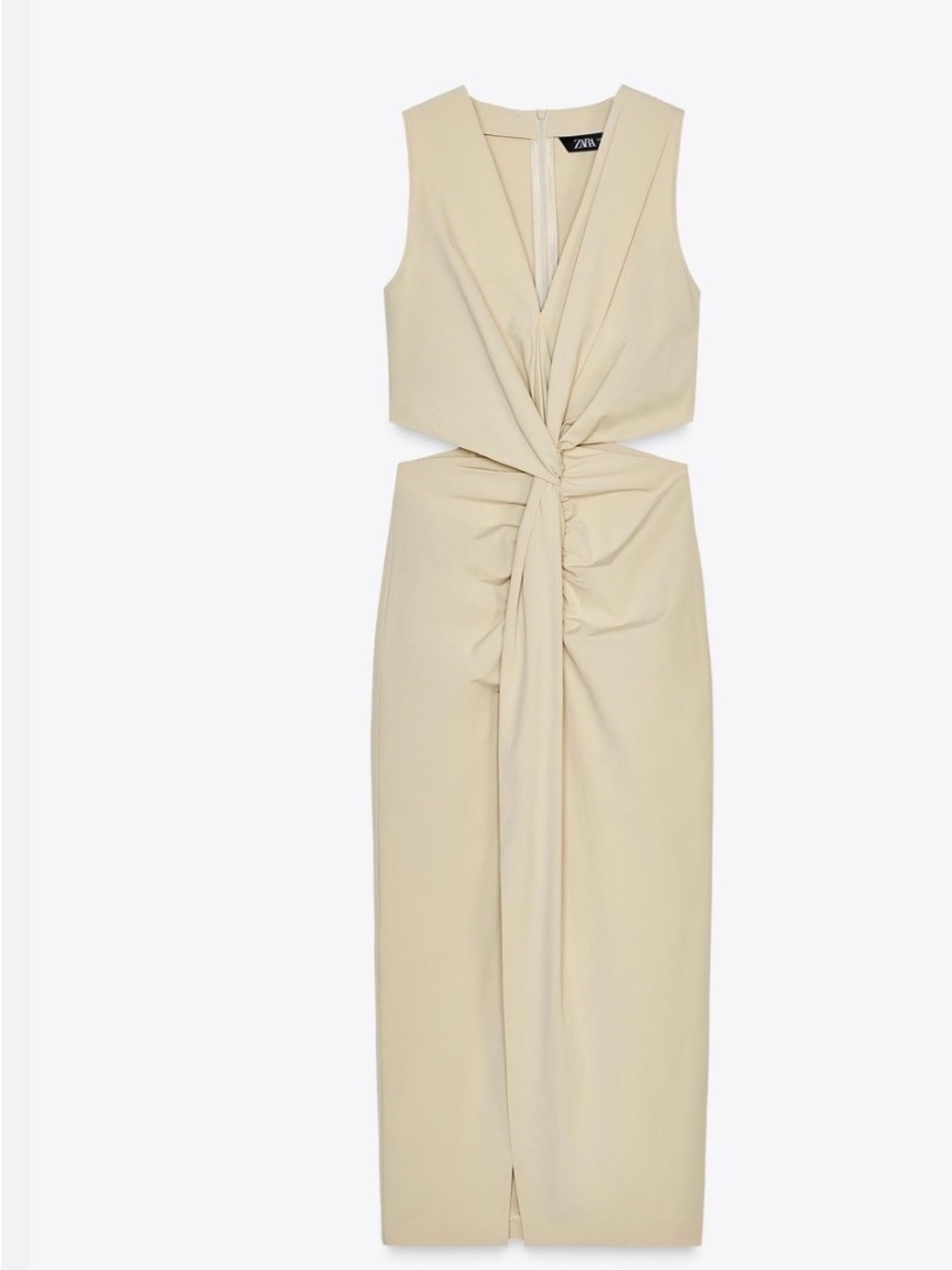 Zara Beige Twist-Front Midi Dress